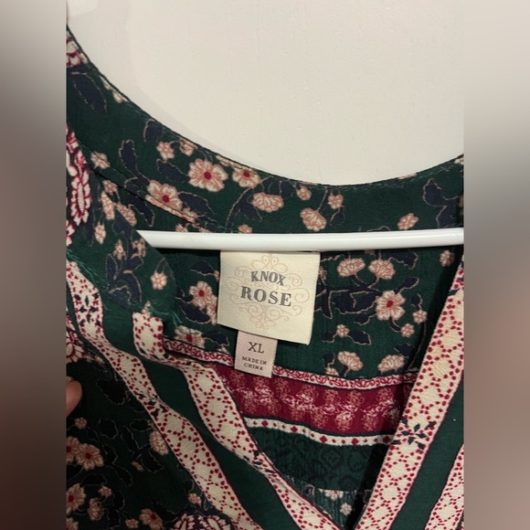 Knox Rose Dress Womens Medium Green Floral Maxi Short Sleeve V-Neck Smocked Boho - Picture 5 of 7